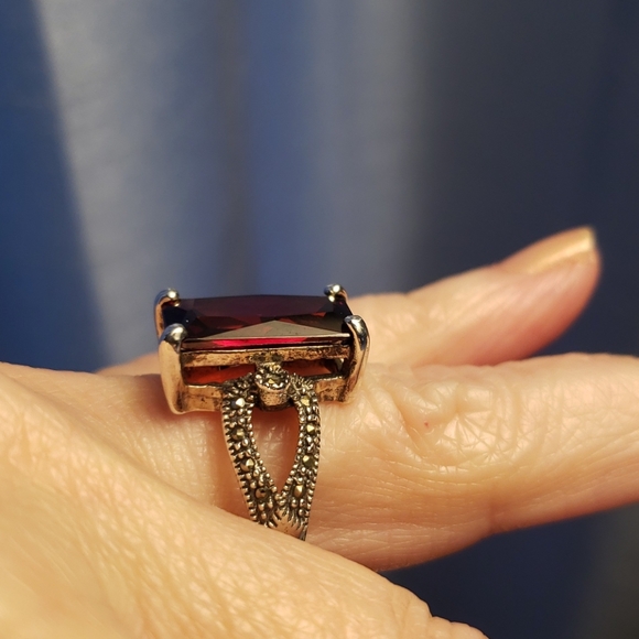 Sterling 925 Silver and Lab Created Ruby Ring - Picture 3 of 6